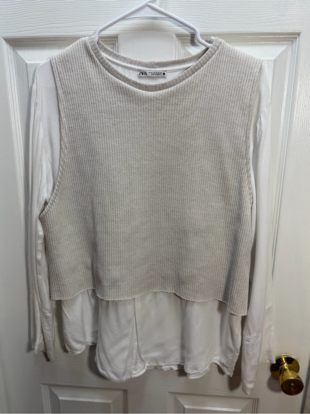 Zara Two-Piece Layered White and Light Beige Ribbed Top